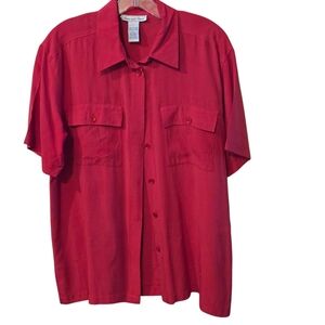 Vintage Anna and Frank Women's L 100% Silk Red Camp Shirt Button Up Blouse